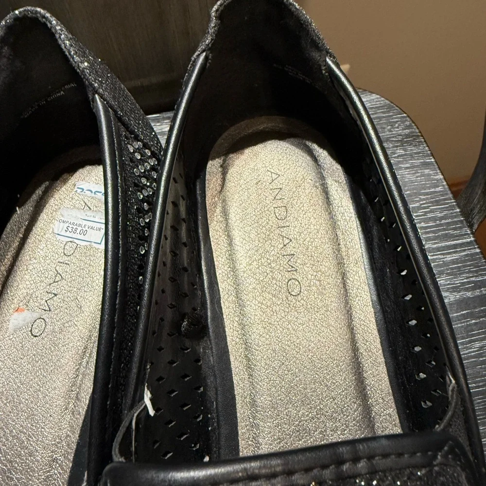 Andiamo Black Rhinestone Studded Espadrille Slip On Flats Womens Size 11 - Picture 8 of 12